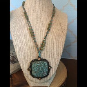 MONET Turquoise, Amber, and Citrine on Ribbon Necklace… Dainty, yet GORGEOUS!!